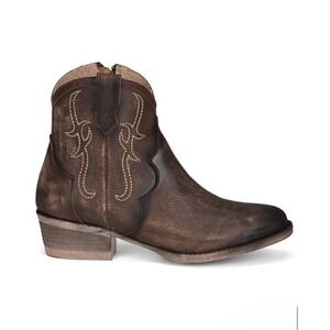 Circle G Tobacco Embroidered Western Ankle Booties Round‎ Toe New 7 Boho